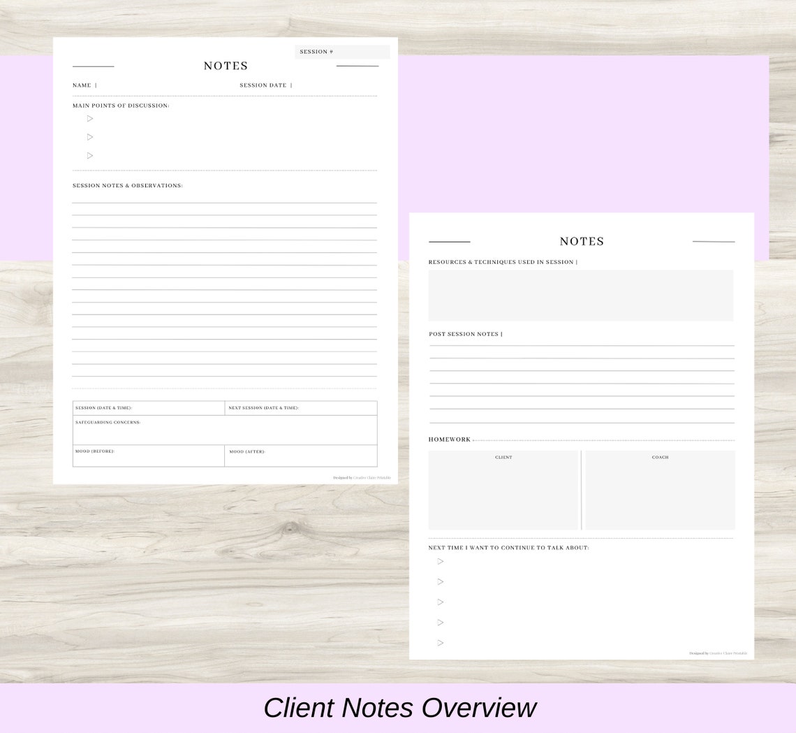 Client Note Sheets, Client Worksheet, Client Note Template, Client ...