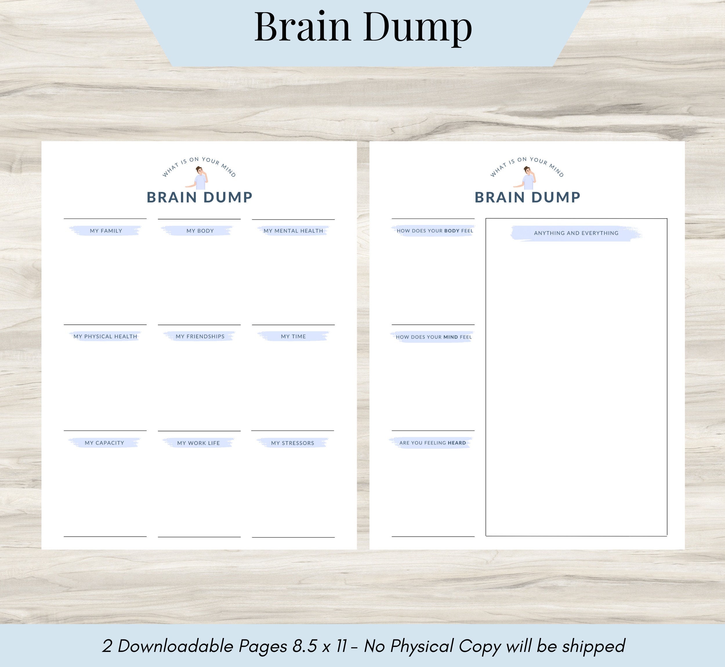 Brain Dump Worksheets, To Do List Printable, Daily Planner Template, Productivity, Mental Health Check-in, Task Thoughts Organizer PDF