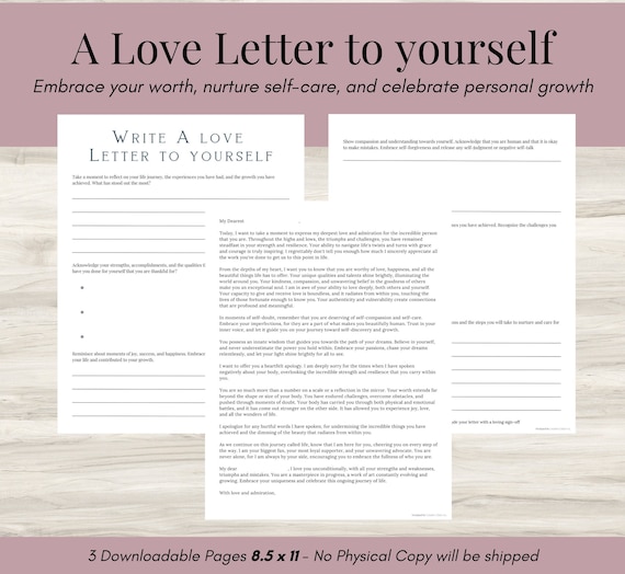 Personal Love Letter, Elongated Affirmation Letter, Dear Self, Growth  Mindset, Self-love, Personal Affirmation, Writing, Journal Prompts 
