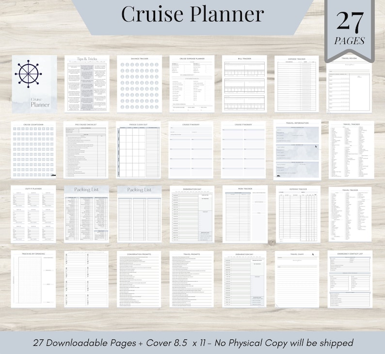 Cruise Planner Bundle, Packing List, Travel Itineraries, Emergency Contact List, Travel Countdown, Outfit Planner, Travel Diary, PDF image 1