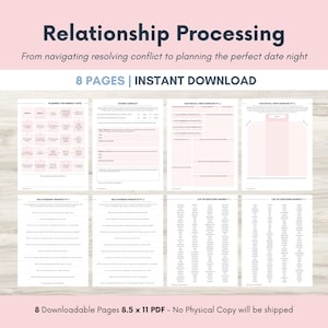 Relationship Processing Journal Pages for daily self care, mental health, & emotion list with breakdown worksheets, Therapy Sheets, PDF