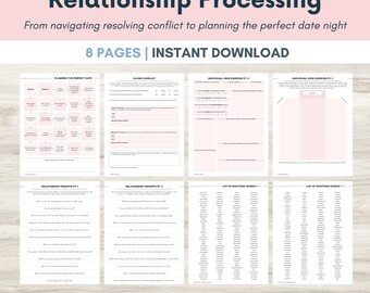 Relationship Processing Journal Pages for daily self care, mental health, & emotion list with breakdown worksheets, Therapy Sheets, PDF