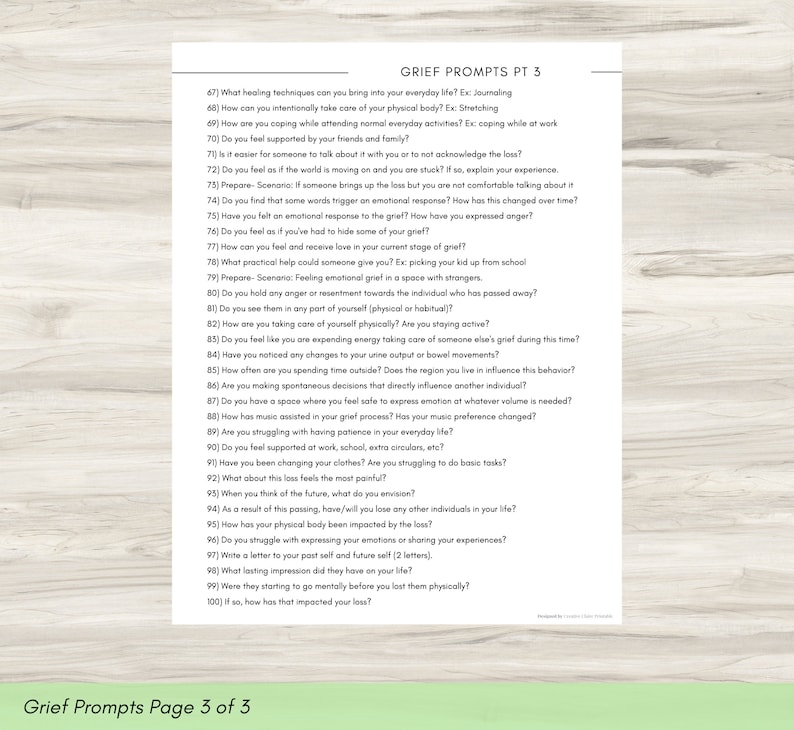 The last page of the Grief Journal prompts. Providing a space for users to reflect on memories and navigate the complexities of grief.