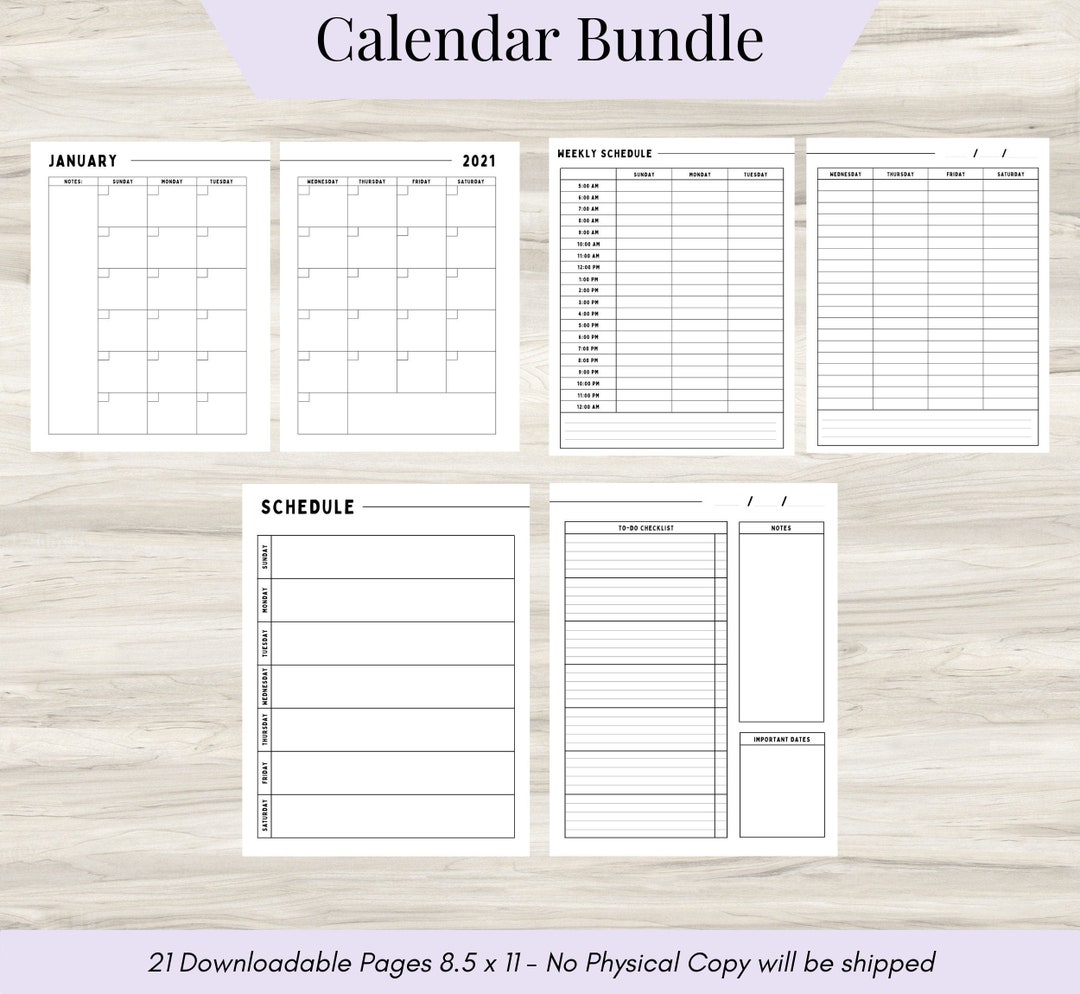 2021 2025 Monthly Calendar Printable Monthly Planner Weekly Etsy