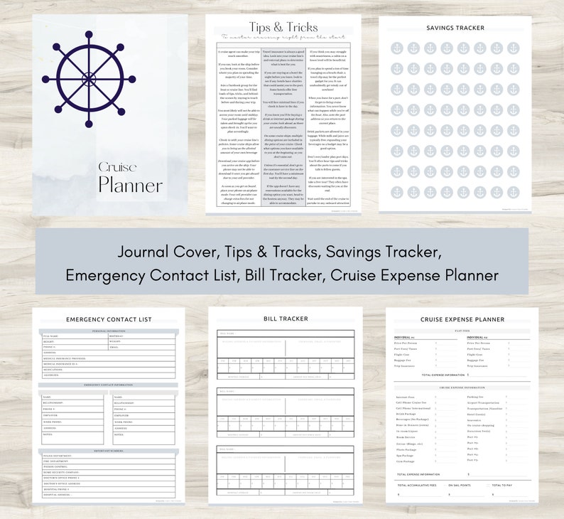 Cruise Planner Bundle, Packing List, Travel Itineraries, Emergency Contact List, Travel Countdown, Outfit Planner, Travel Diary, PDF image 3