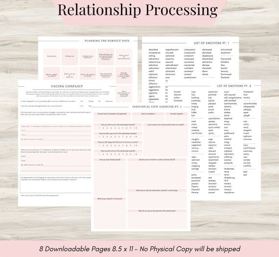 Relationship Processing Journal Pages for Daily Self Care, Mental Health, &  Emotion List With Breakdown Worksheets, Therapy Sheets, PDF 