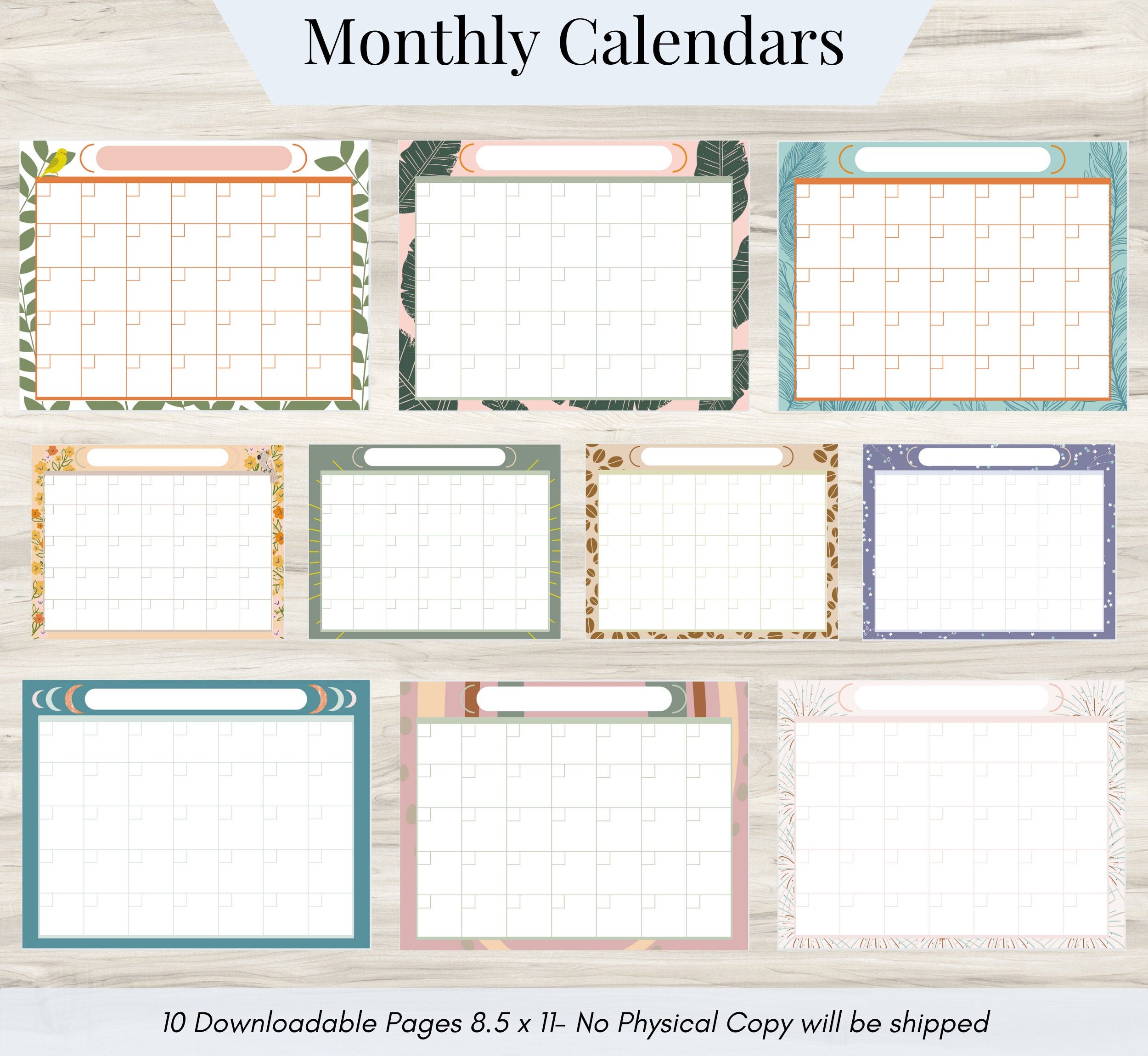 printable calendar pages themed calendar calendar printable etsy