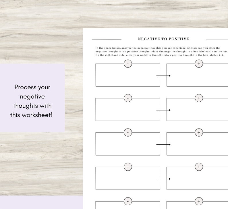 Negative to Positive Mental Health Therapy Sheet Thought - Etsy