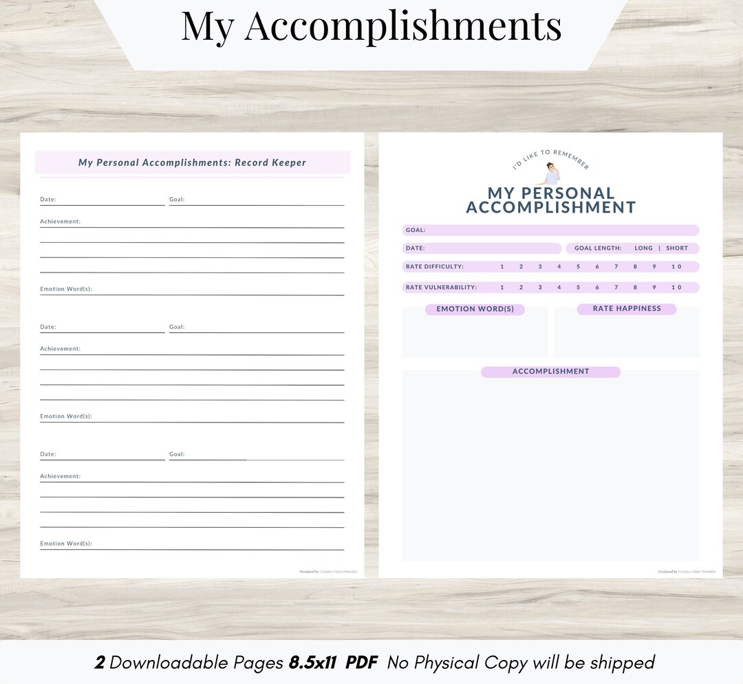 Accomplishment Record Sheets: Self-esteem Journal (8.5x11 PDF) - Etsy