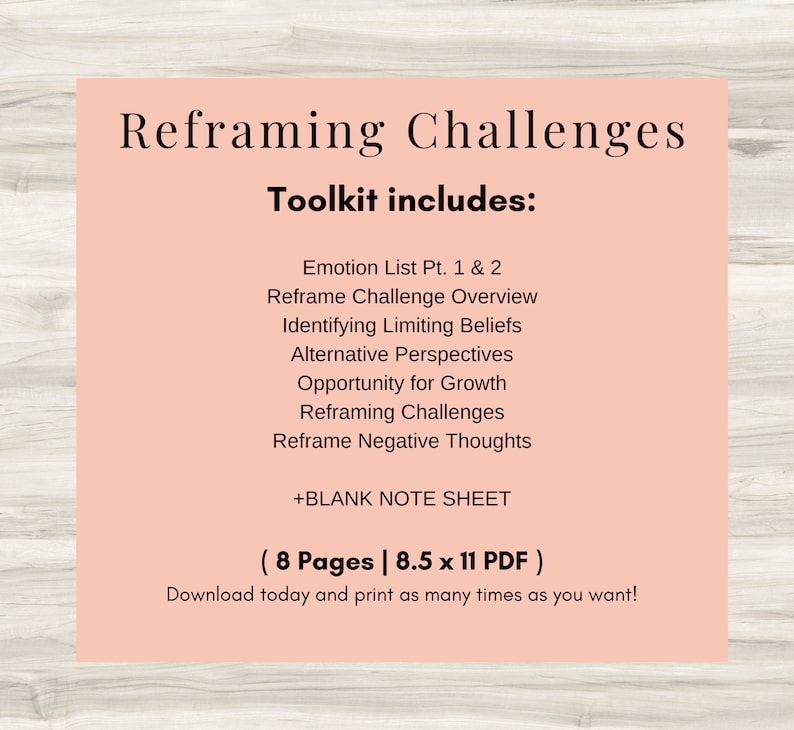 Reframe Card.pdf Reframing Challenges Worksheet Bundle: CBT, Limiting Beliefs (PDF) - Etsy