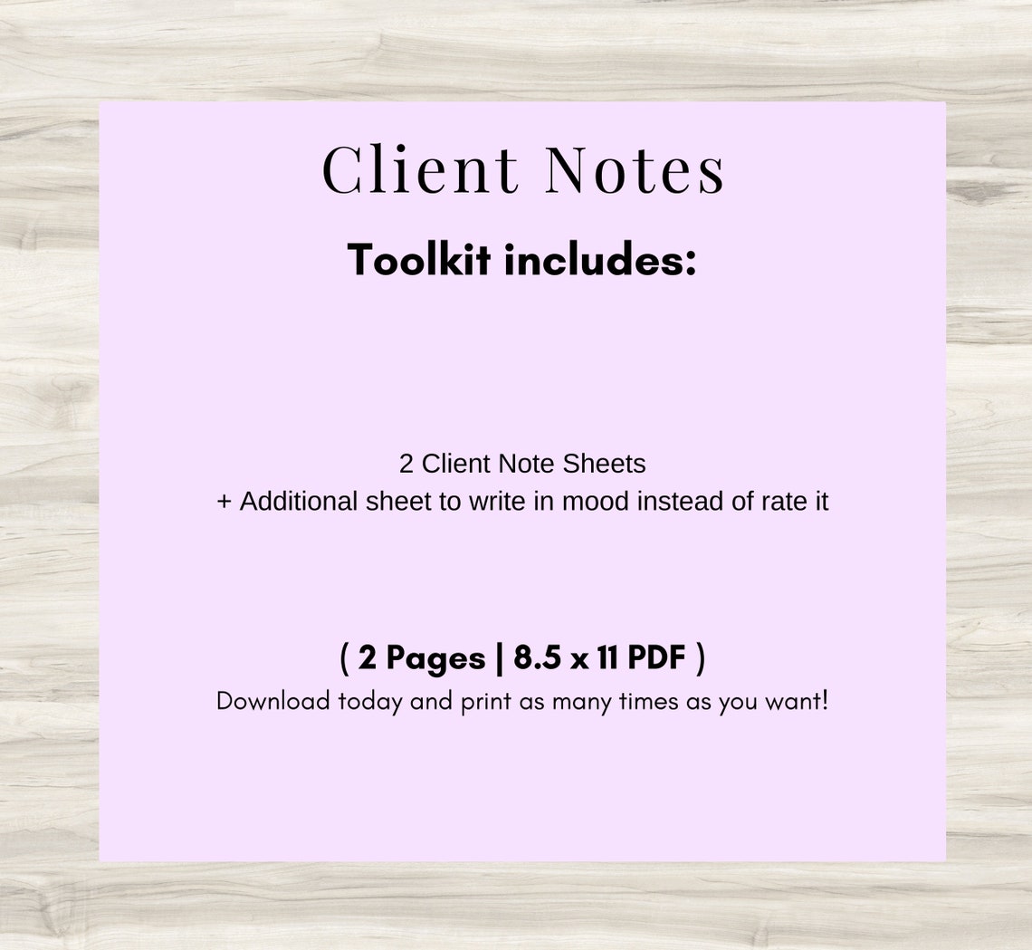 Client Note Sheets, Client Worksheet, Client Note Template, Client ...