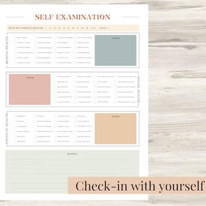 Self Examination, Holistic Check-in, How do you feel, Therapy Journal Worksheets, digital Mental Health Page, Daily self-care, Mental health image 3