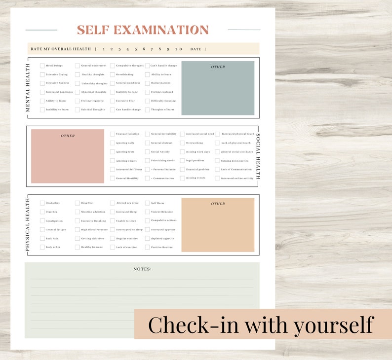 Self Examination, Holistic Check-in, How do you feel, Therapy Journal Worksheets, digital Mental Health Page, Daily self-care, Mental health image 3