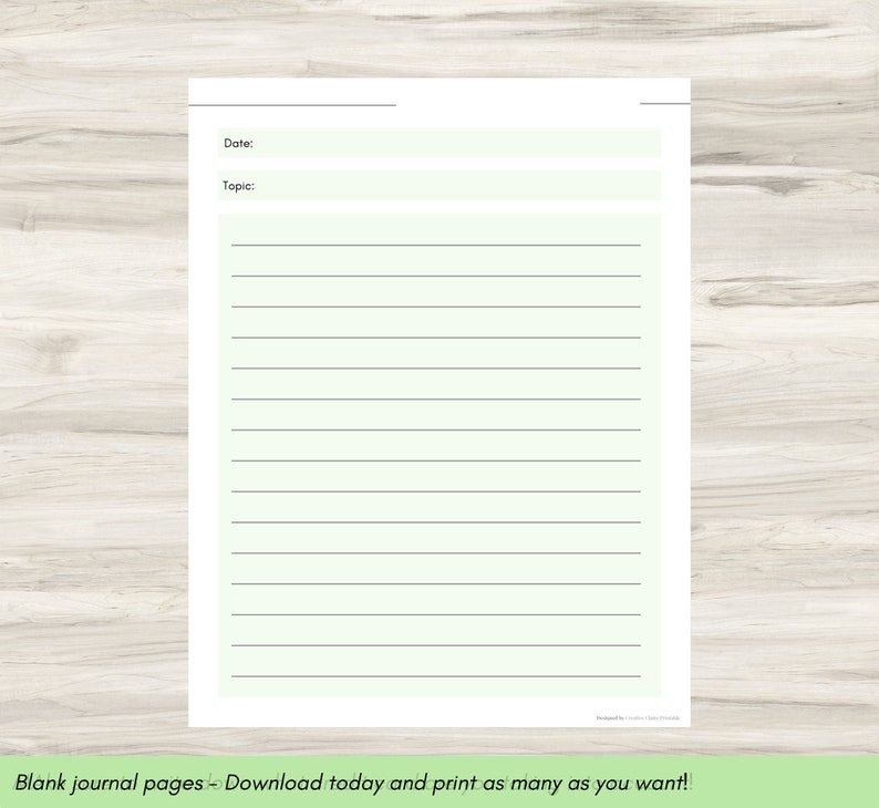 This is the last page from the Grief Journal. It's a lined blank journal page with a green background. Use with the prompts focused on finding strength and resilience for personal growth.