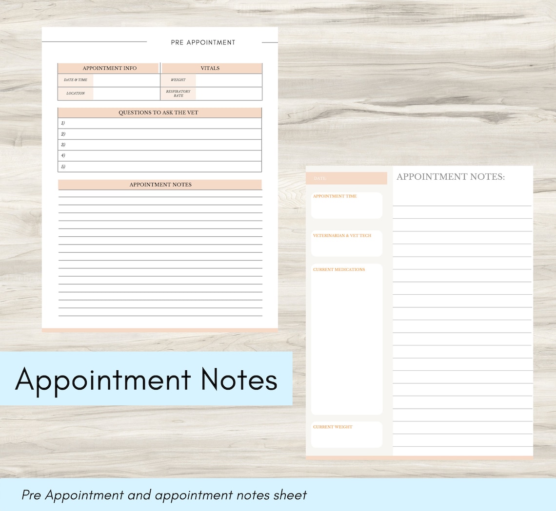 Pet Health Journal Veterinarian Notes Vet Appointment Pet Etsy