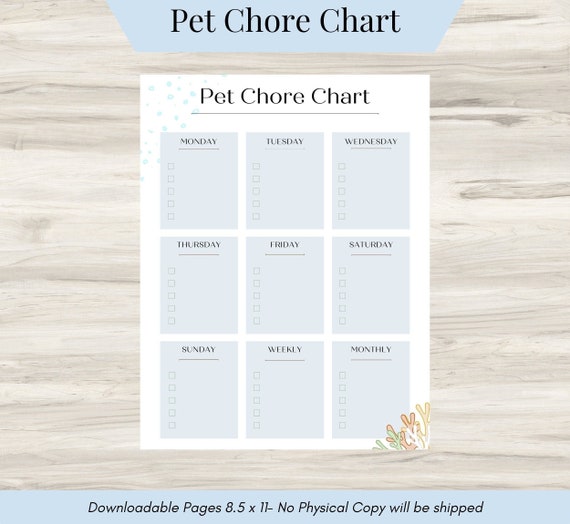 Pet Chore Chart Pet Chore Tracker Pet Chore Chart Printable | Etsy