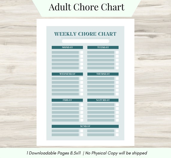 Adult Chore Chart, Cleaning Schedule