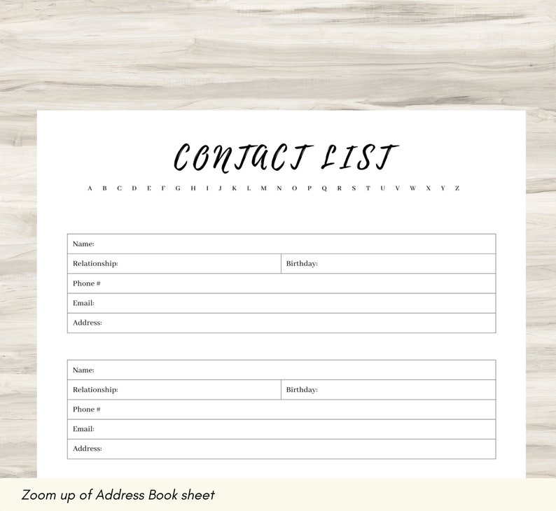 Digital Address Book Contact List Planner Pages Contact Etsy