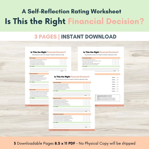 Financial Decision Worksheet PDF | Money Decision Scorecard | Budget Choice Journal | Personal Finance Printable | Digital Download