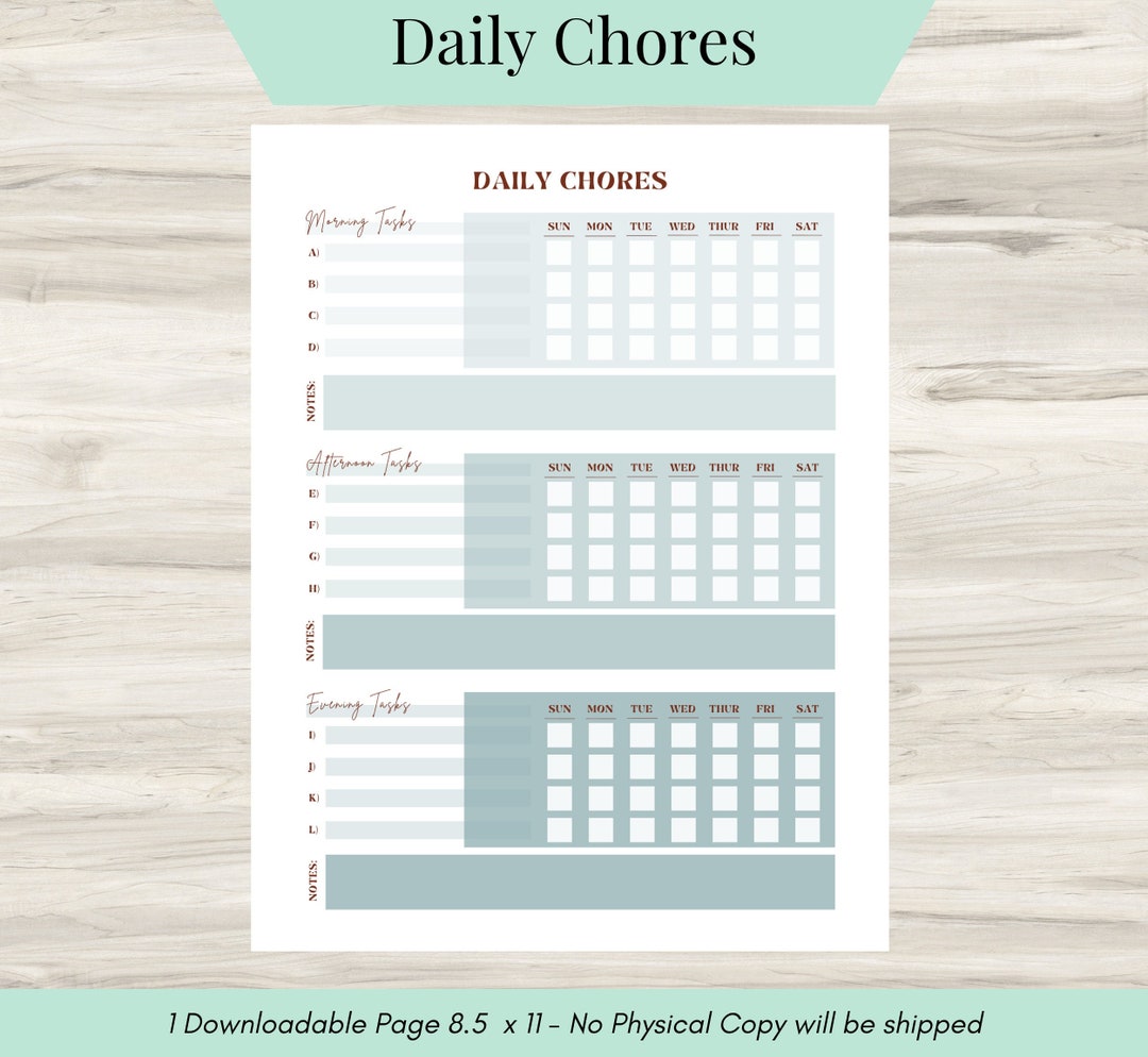 Chore Chart Printable, Adult Chore Chart, Cleaning Schedule, Cleaning ...
