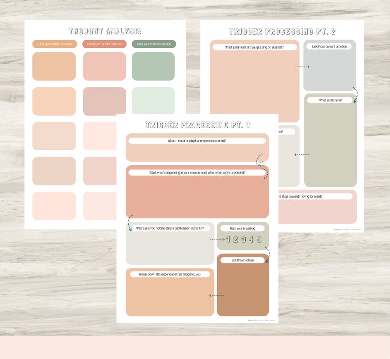 Trigger Processing Journal: Thought Analysis, Self-Care (PDF | Mental Health PDF, Therapy Journal, Self-Reflection, Guided Prompts image 7
