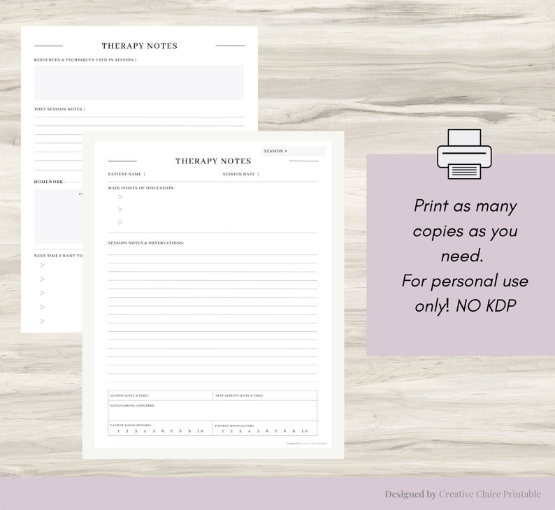 May include: Printable therapy notes template with sections for session date, patient name, main points of discussion, session notes and observations, homework, and next time I want to. The template is designed for personal use only.