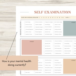 Self Examination, Holistic Check-in, How do you feel, Therapy Journal Worksheets, digital Mental Health Page, Daily self-care, Mental health image 4