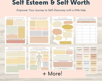 Self Esteem Journal: Confidence Building Worksheets | Mental Health PDF, Therapy Journal, Self-Reflection, Guided Prompts Download