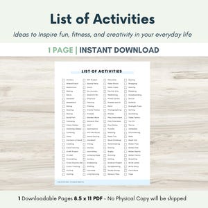 Activity List Worksheet: Fun, Fitness, Hobbies (PDF) - Etsy