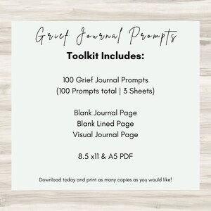 Inside the Grief Journal, discover comforting prompts and strategies for coping with loss, promoting emotional recovery and self-discovery. Included is 3 pages of prompts, and three types of blank journal pages.