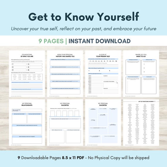 Get to Know Yourself | A Self-Discovery Journal for Mindfulness, Reflection, Growth (PDF Download)
