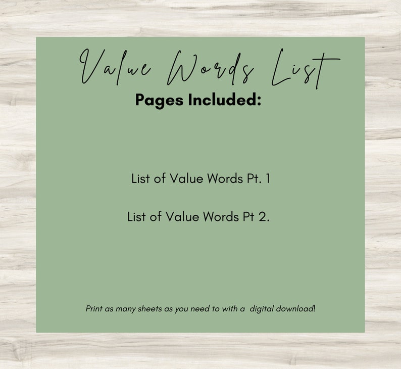 Value Words Script Value Words List: Self-care Mental Health Printable (digital PDF) - Etsy