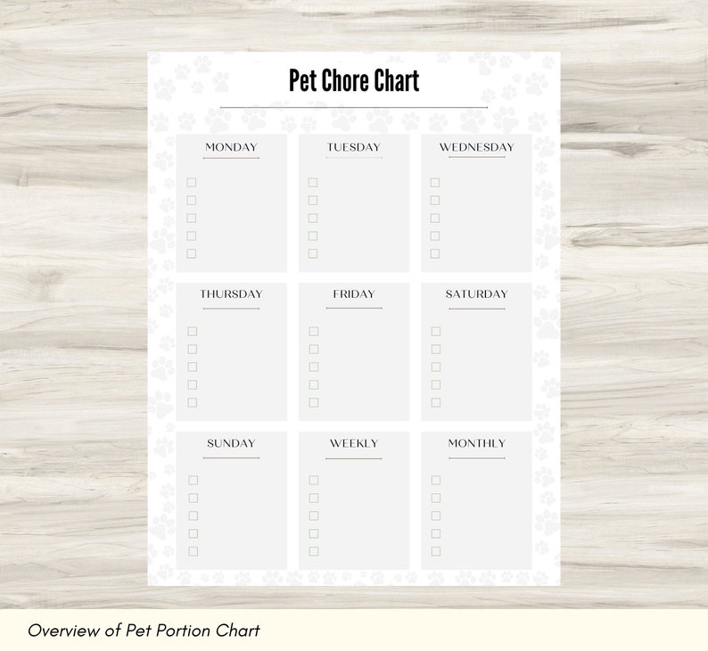 Pet Chore Chart Pet Chore Tracker Pet Chore Chart Printable - Etsy