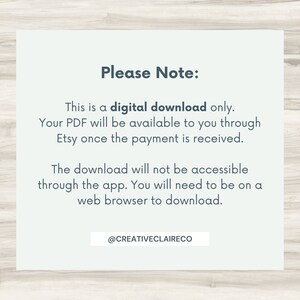 This is a digital download only. Your PDF will be available to you through Etsy once payment is received. The download will not be accessible through the app. You will need to be on a web browser to download.