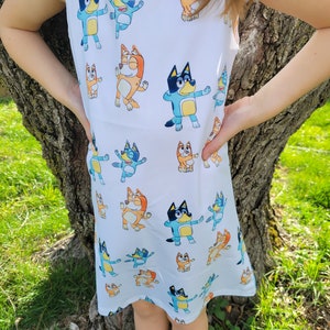 Watercolor blue heeler inspired girls dress