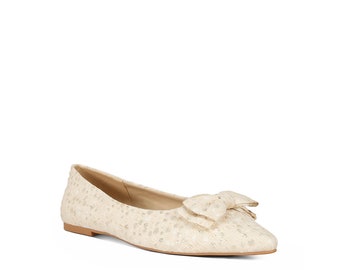 Cicely Jacquard Bow Embellished Ballet Flats