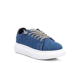 LONDON RAG: Ena Rhinestone Embellished Denim Sneakers