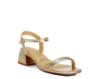 LONDON RAG: Zabou Metallic Ankle Strap Low Block Heels