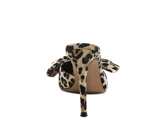 LONDON RAG: JOELLE High Heel Bow Tie Leopard Print Mules - Etsy