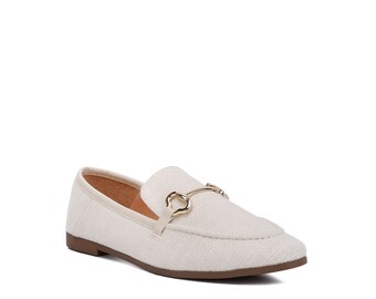 LONDON RAG: Bexley Horsebit Embellished Canvas Loafers