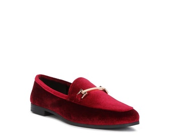 LONDON RAG: Evelio Horsebit Embellsihed Velvet Loafers