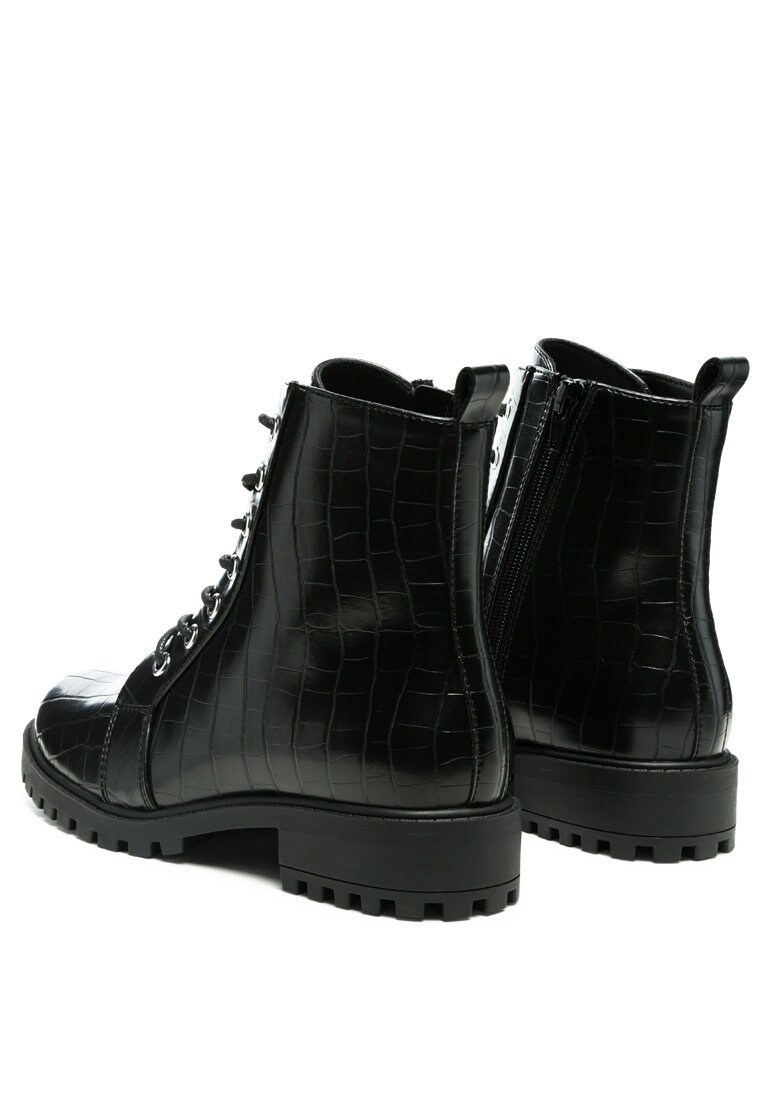 Black croc lace up ankle boots sale