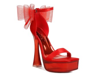 LONDON RAG: Kiri Satin Clear High Heeled Bow Sandals