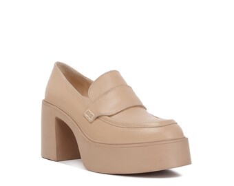 RAG & CO: Elspeth Heeled Platform Leather Loafers