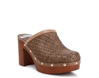 RAG & CO: Jeydena Raffia Platform Clogs