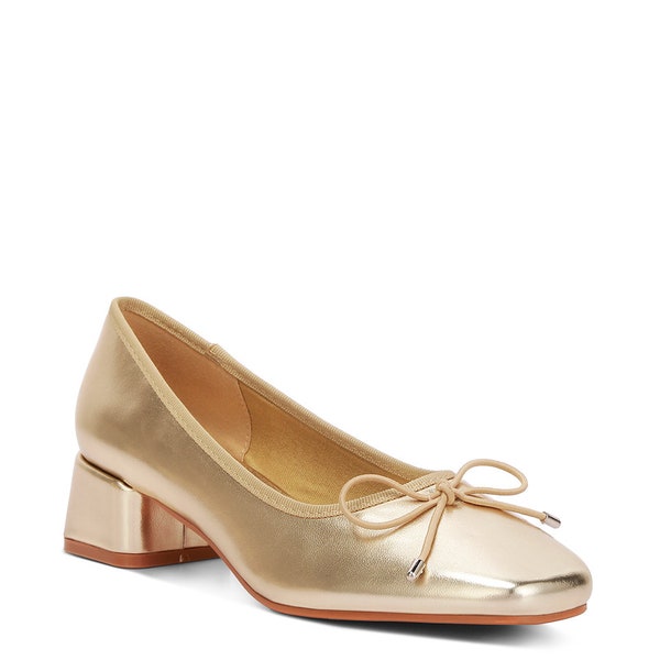 LONDON RAG: Laga Metallic Low Block Heel Ballerinas