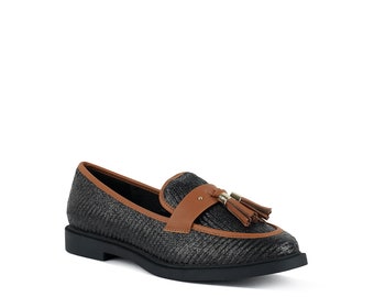 LONDON RAG: Foxford Tassle Detail Raffia Loafers