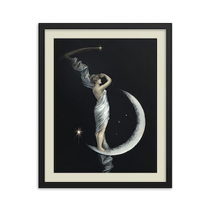 Vintage Mond Lady Sepia Poster, Universal Favorit Kunstdruck, Antik Halbmond Frau Fotografie, Schwarz-Weiß Sepia Wandkunst