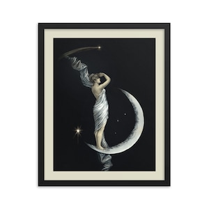 Vintage Moon Lady Sepia Poster, Universal Favorite Art Print,  Antique Crescent Moon Woman photography, Black and White sepia  Wall Art