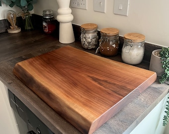 Walnut Live Edge Chopping Block - Thick Walnut Waney Edge Chopping Board - James Martin Style With 4 Black Feet - Fine Wooden Chop Block